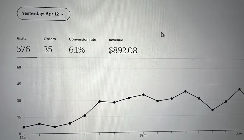 Etsy paneli: bir günde 576 ziyaret, 35 sipariş, %6,1 dönüşüm, 892 dolar