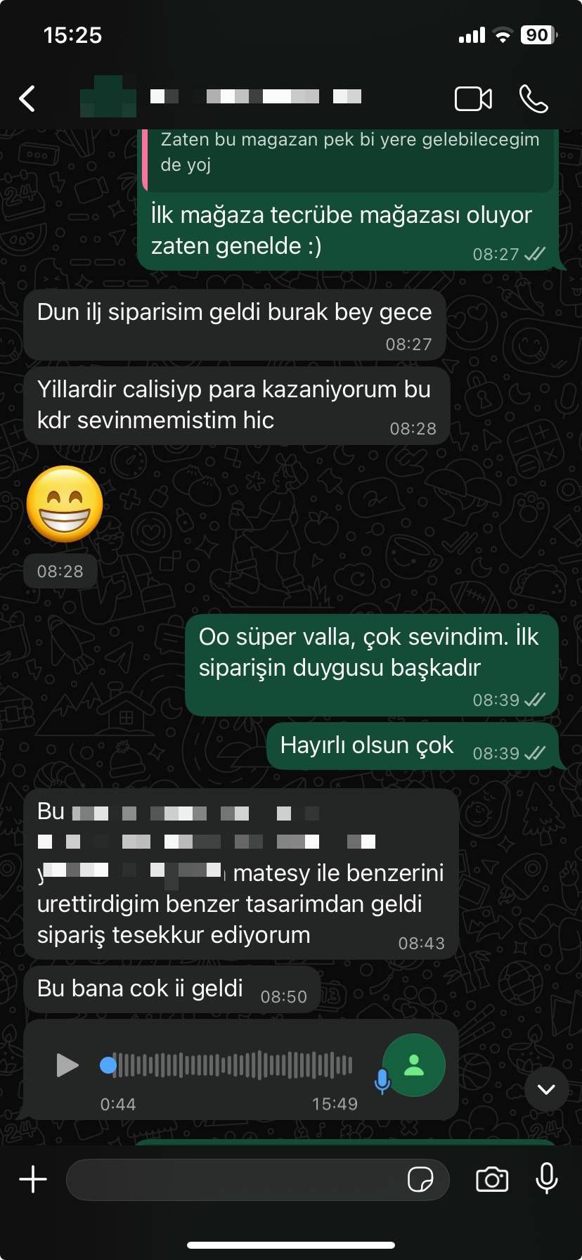 Hande'nin WhatsApp mesajı: Dün ilk siparişim geldi