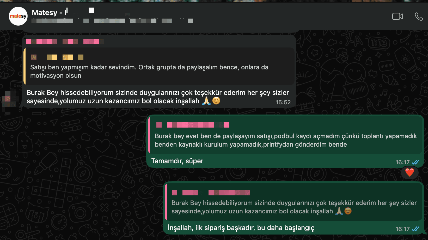 Kerem'in WhatsApp mesajı: İnşallah, ilk sipariş başkadır, bu daha başlangıç